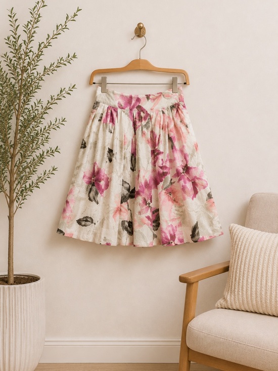 Nygard Collection Dresses & Skirts - Vintage Nygard Cream Pink Floral Full Skirt Cotton Lined Twee Western Sz 6 Rodeo